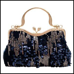 Vintage Sequin Velvet Evening Bag Elegant Formal Clutch Wedding Party